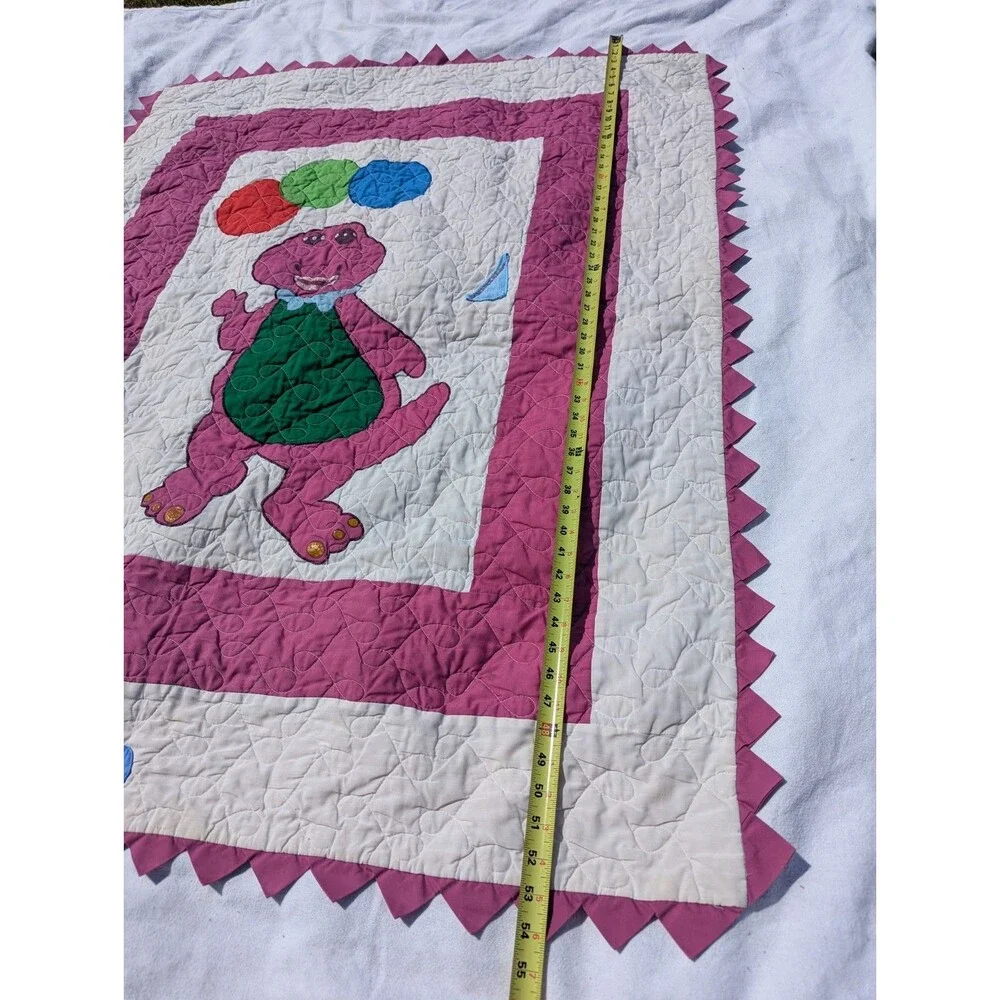 Vintage Handmade Barney the Dinosaur Baby Quilt Blanket Colorful Balloons 43